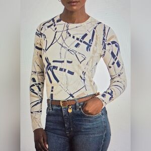 Ralph Lauren Beige and Navy Patterned Long Sleeve Sweater